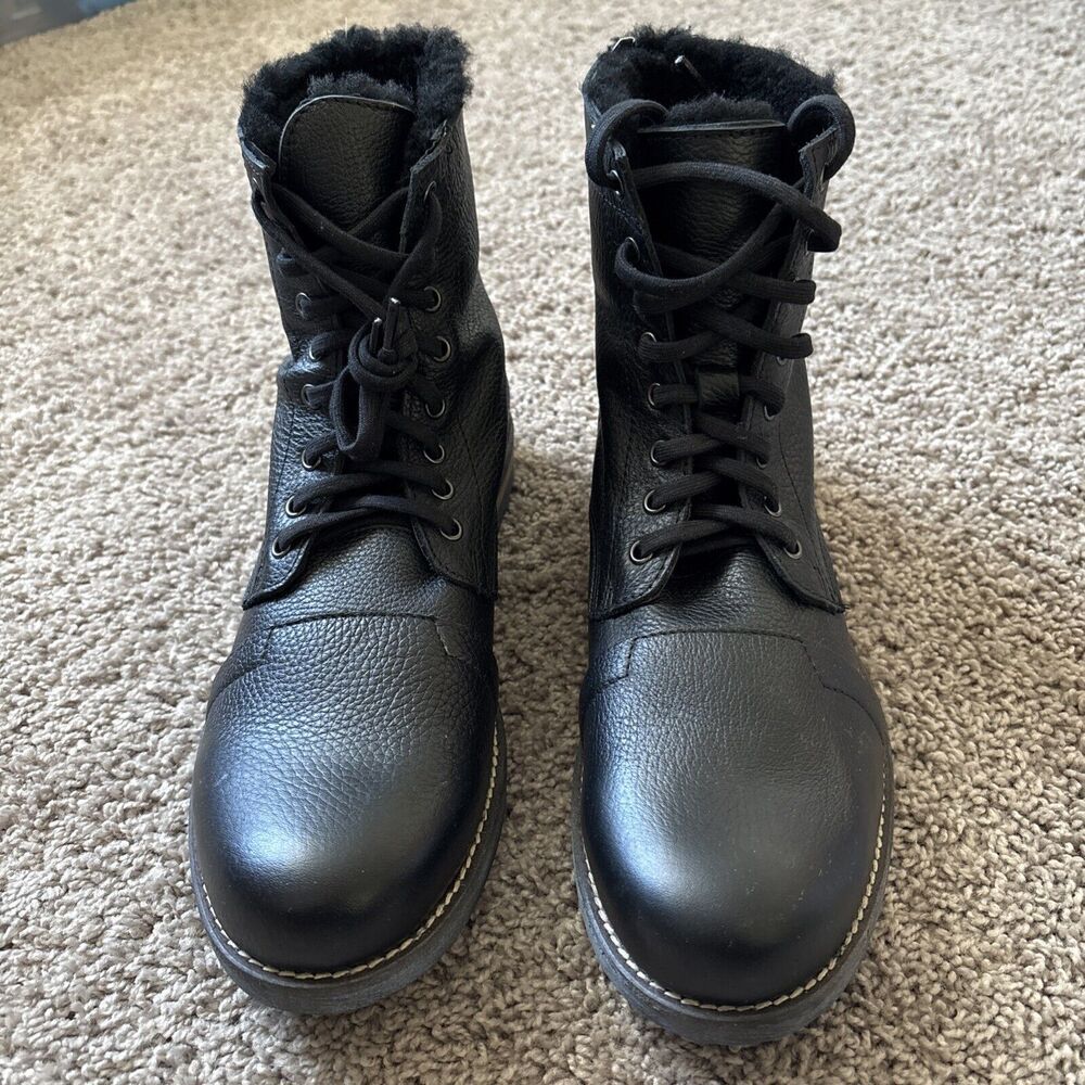 Luxe De Leon ARCO Faux Fur Closed Toe Ankle Boots Leather Black Men's Size 13